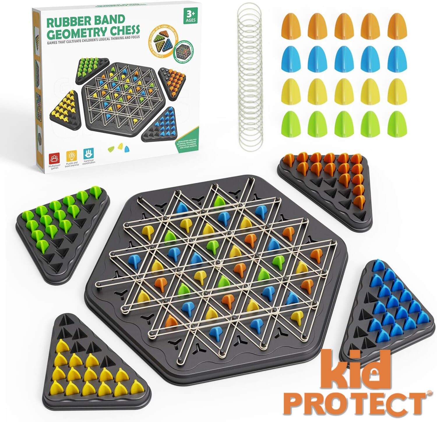 Joc de Masa Tip Sah cu Elastice De Societate KidProtect Geometry